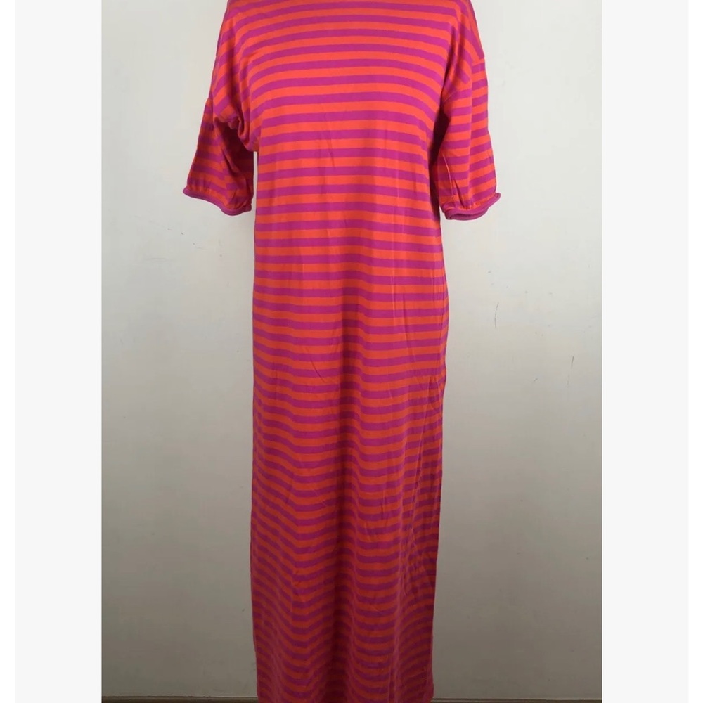 Marimekko pink and red striped maxi dress